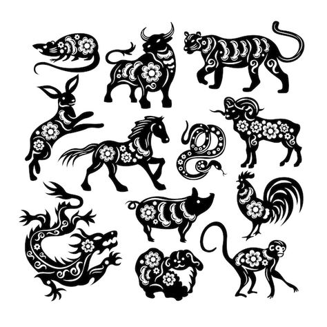 Black Zodiac, Zodiac Signs Animals, Zodiac Characteristics, Chinese Figurines, Animal Zodiac, Florist Logo, Flyer Inspiration, Chinese Zodiac Signs, Icon Set Vector