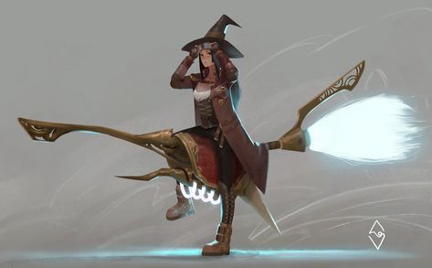 Steampunk Witch, Witch Broom, Modern Fantasy, Urban Fantasy, Fantasy Inspiration, Dnd Characters, Fantasy Character Design, Character Design Inspiration, Character Concept