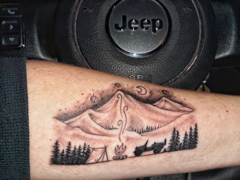 Just got this yesterday! Its so beautiful and awesome. Always wanted a jeep tat and now I have one! Cherokee Tattoos, Mountain Tattoo, Jeep Life, Deathly Hallows Tattoo, So Beautiful, Triangle Tattoo, And Now, Tatting, Jeep