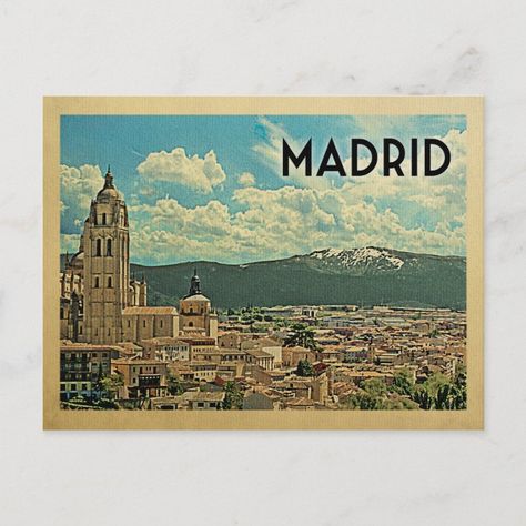 Madrid Postcard Spain Vintage Travel - Spain Vintage Travel Posters Art Deco, Vintage Travel Wedding, Spain Vintage, Barcelona Spain Travel, Vintage Postcards Travel, Spain Design, Travel Postcard, Vintage Travel Trailers, Vintage Travel Poster