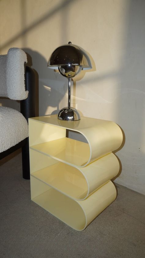 Looking for modern minimalist decor ideas? Shop our trendy modern home decor pieces like this acrylic minimal side table. This curved unique side table with storage is definitely a statement piece in any minimalist modern interior design or eclectic home design! Shop quirky home decor, funky home decor & modern maximalist home decor today at HueGah Home. Cool Night Stands, Eclectic Minimalist Decor, Eclectic Home Decor Ideas, Curved Side Table, Interior Design Mirror, Minimal Side Table, Minimalist Decor Ideas, Maximalist Home Decor, Funky Bedroom