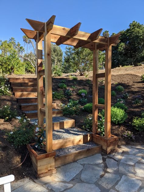 Berry Trellis, Cactus Landscaping, Cedar Arbor, Garden Trellis Ideas, Metal Arbor, Backyard Goals, Wood Arbor, Door Awning, Redwood Wedding