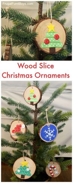 How to Make Adorable Wood Slice Christmas Ornaments Christmas Ornaments For Seniors To Make, Tree Stump Ornament Diy, Class Ornaments For Kids, Wood Chip Ornaments, Wood Slice Christmas Ornaments, Navidad Natural, Wood Slice Christmas, Wood Slice Ornaments, Neli Quilling