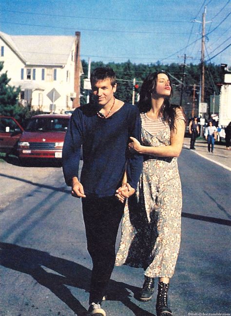 “Liv with Evan Dando on the set of “Heavy”, 1994. ” Kristin Holby, Liv Tyler 90s, 90s Fashion Grunge, Fair Trade Clothing, Liv Tyler, Floral Maxi Skirt, 1990s Fashion, Clothespins, Weekend Outfit