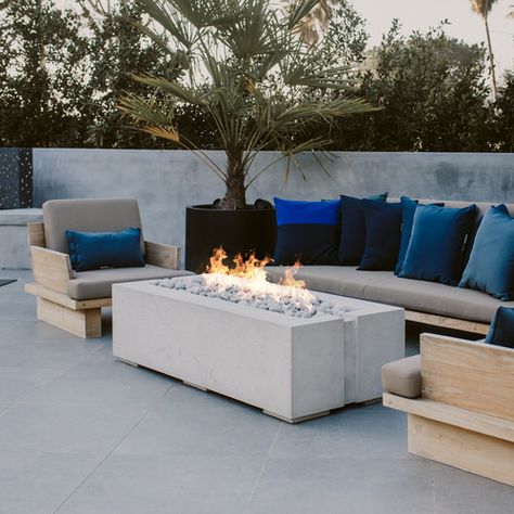 AVERA - DEKKO - Lightweight Concrete Products Propane Fire Pit Ideas Backyard, Propane Fire Pit Ideas, Concrete Board, Fire Pit Ideas Backyard, Concrete Fire Pit, Propane Tank Cover, Rectangular Fire Pit, Lightweight Concrete, Gas Hose