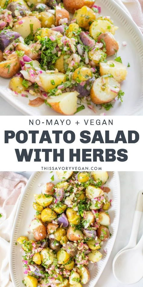 Vegan Potato Salad No Mayo, Vegan Summer Lunch Ideas, Best Summer Sides, Summer Dinner Vegan, Vegan Summer Dishes, Summer Vegan Dinner Ideas, Salad Ideas Vegan, Vegan Summer Side Dishes, Vegan Summer Recipes Dinners