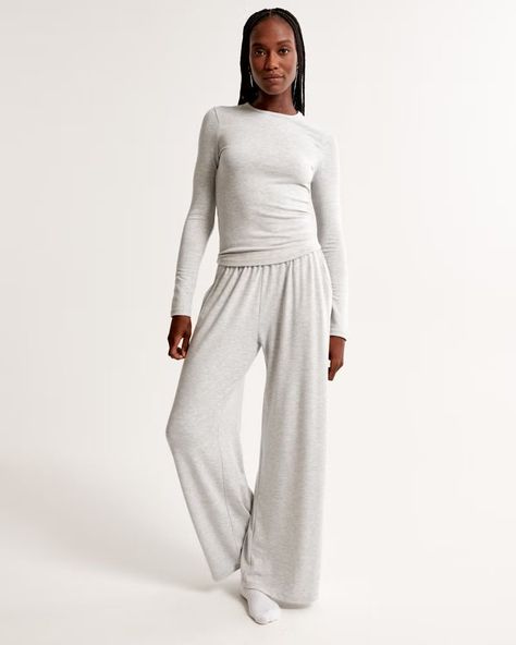 Cozy Cloud Knit Wide Leg Pant | Abercrombie & Fitch (US) Womens Matching Sets, Comfy Sweatpants, Cozy Lounge, Funnel Neck Sweater, Women's Bottoms, Wide Leg Pant, Women Essentials, Lounge Set, New Arrival Dress