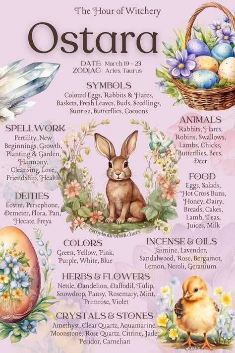 Wheel Of The Year Ostara, The Hour Of Witchery, Ostara Correspondences, Sabbat Wheel, Ostara Ritual, Wicca Holidays, The Sabbats, Wiccan Sabbats, Pagan Holidays