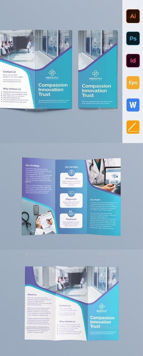 Medical Clinic Trifold Brochure Pharmacy Pictures, Healthcare Infographics, Brochure Examples, Brochure Trifold, Medical Brochure, Dentist Clinic, Home Care Agency, Brochure Design Layout, Brochure Inspiration