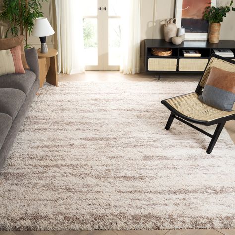 Brown Shag Rug, Neutral Area Rugs, Dark Floors, Beige Living Rooms, Taupe Rug, Neutral Living Room, Living Room Area Rugs, Shag Area Rug, Types Of Rugs