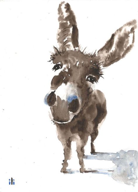 Watercolour Donkey, Donkey Painting, Donkey Drawing, Brown Illustration, Cute Donkey, My Favourite Subject, Art Brown, Watercolour Inspiration, Watercolor Painting Techniques