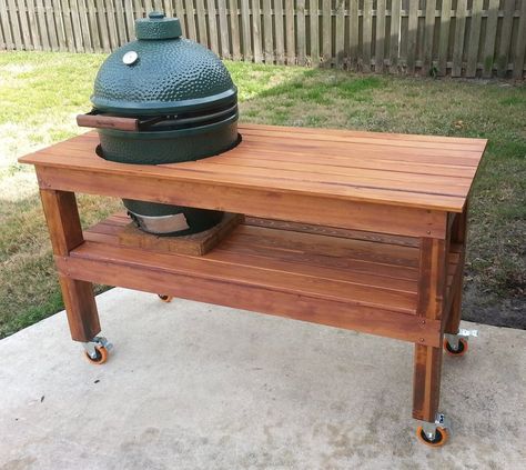 Cypress Table for my Big Green Egg - by Chris @ LumberJocks.com ~ woodworking community Kamado Joe Table Plans, Kamado Joe Table, Big Green Egg Table Plans, Kamado Table, Big Green Egg Outdoor Kitchen, Green Egg Table, Big Green Egg Table, Big Green Egg Grill, Green Egg Grill