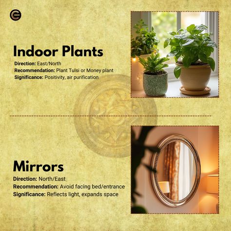 Vastu tips Mirror Vastu Tips, Mirror Vastu, Copper Vessel, Vastu Tips, Money Plant, Interior Designing, North East, Household Items, Wind Chimes