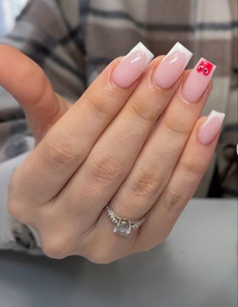 Cdg Heart Nails French Tip, Cdg French Tip Nails, Christmas Acrylic Nails French Tips, Pink Cdg Nails, Short Plain Nail Ideas, Natural Acrylic Nails Square, Cdg Nails Acrylic, Plain French Tip Nails, Plain Nails Acrylic