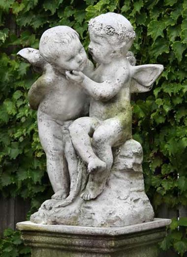 Two Cherubs Outdoor Religious Garden Statue Statuary Made of Faux Concrete/Stone. Available in Ten Outdoor Friendly Finishes. View the Entire Collection of Religious Statues for the Garden at AllSculptures.com Angel Garden Statues, Cherub Sculpture, Outdoor Garden Statues, Garden Angels, Ange Demon, White Chalk Paint, Angel Statues, Outdoor Statues, Shades Of White