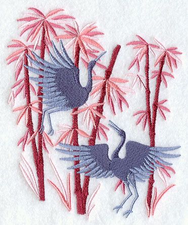 Cranes in Bamboo - D7067 Asian Dragons, Bamboo Fashion, Bloom Design, Waffle Weave Towels, Chinese Embroidery, Embroidery Stitches Tutorial, Bird Embroidery, Japanese Embroidery, Towel Colors