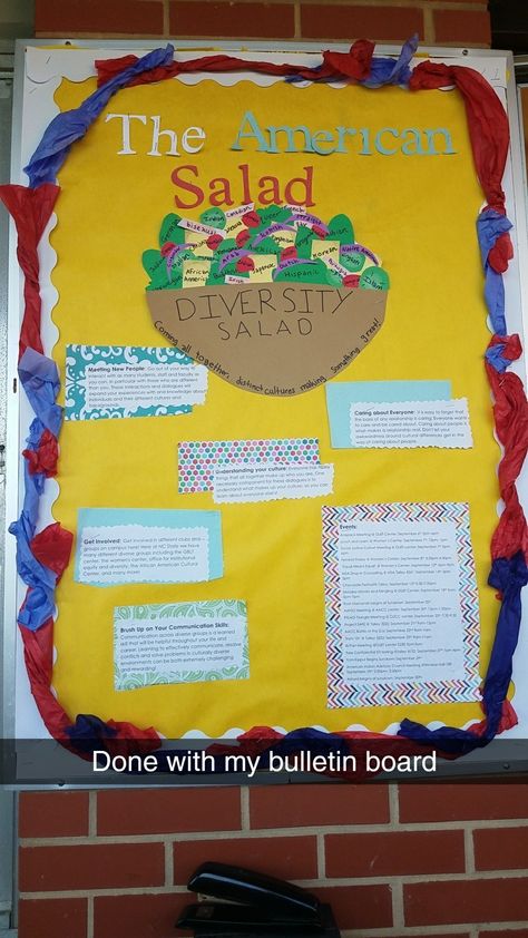 RA diversity bulletin board! Diversity salad Diversity Bulletin Board, Residence Life Bulletin Boards, Res Life Bulletin Boards, Diversity Poster, College Bulletin Boards, Ra Bulletins, Ra Bulletin Boards, Diversity Inclusion, Res Life