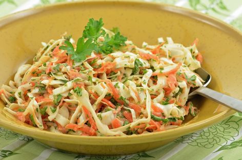 Check out this freezer coleslaw, that is an easy and delicious make-ahead side dish salad recipe that tastes fresh even after it's been frozen. Freezer Coleslaw Recipe, Sweet And Sour Coleslaw Recipe, Pineapple Coleslaw, Jicama Slaw, Slender Kitchen, Vegetarian Cabbage, Coleslaw Recipe, Honey Roasted, Salad Side Dishes