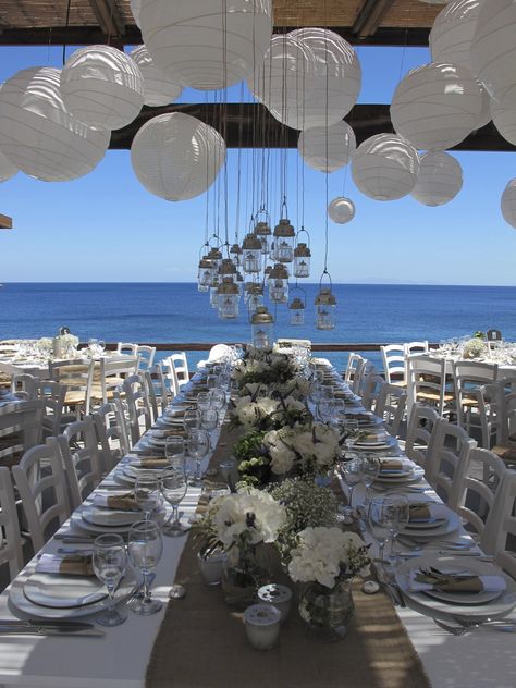 Big Greek Wedding, Mykonos Greece Wedding, Greek Wedding Reception, Greece Beach Wedding, Greek Wedding Venues, Greek Wedding Aesthetic, Wedding Venue Greece, Greece Wedding Aesthetic, Greek Themed Wedding