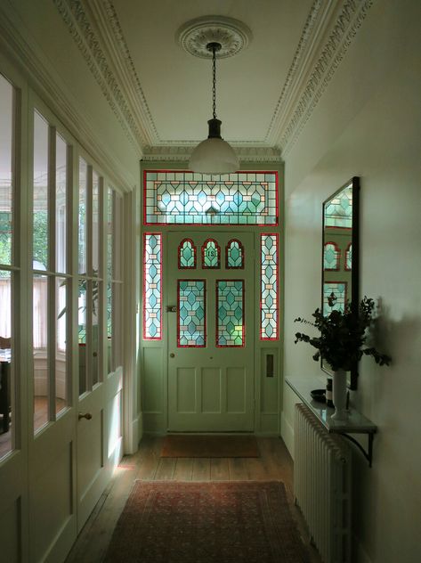 Bushwood by Georgina Mann, Architect in East London, Leytonstone — Georgina Mann Architecture & Interiors Stained Glass Front Door, Dream House Aesthetic, Riverside House, Stained Glass Door, زجاج ملون, Front Doors With Windows, Glass Front Door, House Inside, Architecture Interiors