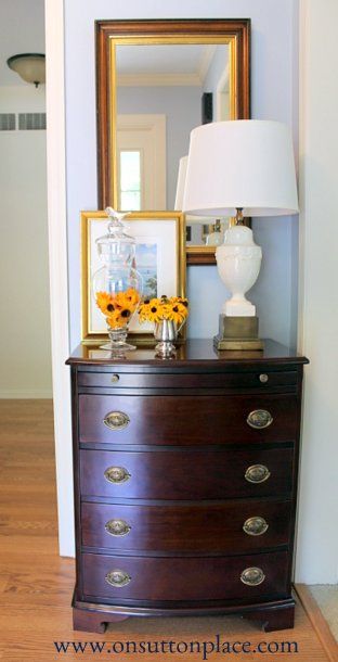 Entryway Dresser, Entryway Chest, Small Entryway Ideas, Dresser Styling, Narrow Dresser, Garage Entrance, Front Foyer, Entryway Inspiration, Front Entryway