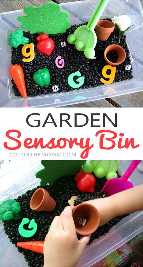 This garden sensory bin is a GREAT way to celebrate spring. And it’s so easy to make! What an awesome sensory activity for hand-on play! Garden Sensory Bin, Garden Sensory, Garden Activity, Garden Crafts For Kids, Crafts For Kids Preschool, Preschool Garden, Craft Preschool, Preschool Sensory, Sensory Bin Ideas