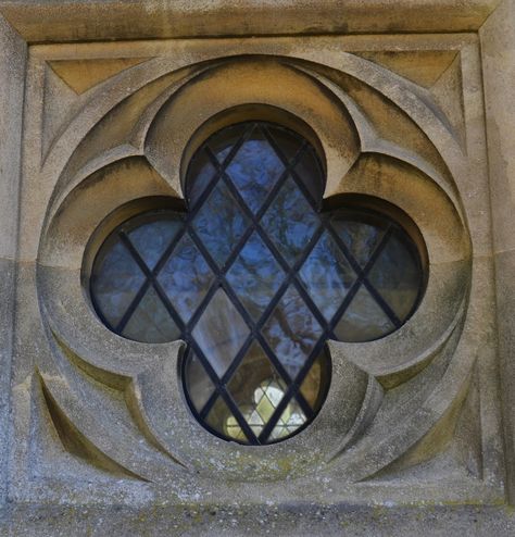 Assignment52-172013. Shape. One of the porch windows at Winwick church, the identical opposite you can see through this one. Diamond shapes of the pane and the quatrefoil window. I've decided that churches are good places for shapes! Window Shapes, Castle Window, Gothic Window, Window Architecture, Scottish Homes, Porch Windows, Gothic Windows, Window Drawing, Cathedral Architecture