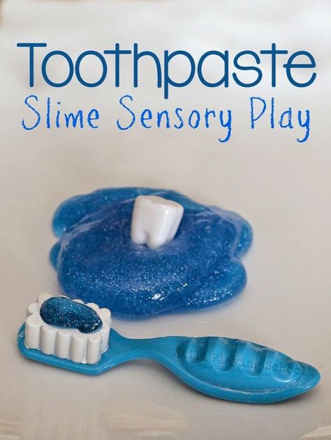 Toothpaste Slime for Dental Health Month Fine Motor and Sensory Pretend Play from Still Playing School Toothpaste Slime, Dental Health Unit, Dental Health Week, Dental Health Preschool, Dental Health Activities, Dental Health Month, Health Activities, Health Lessons, Dental Hygiene