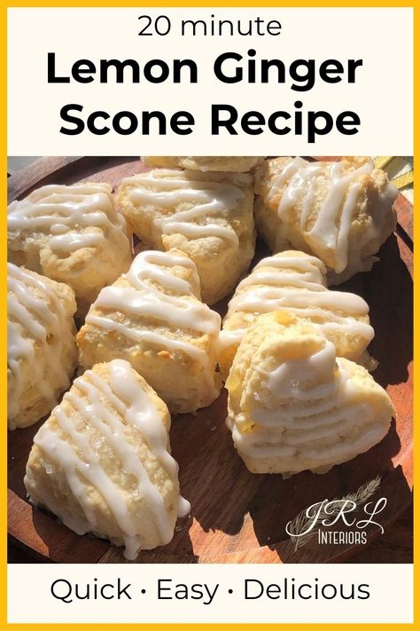 JRL Interiors — Easy Lemon Ginger Scone Recipe Ginger Scones Recipe, Cream Scones Recipe, Cinnamon Chip Scones, Drink Lemon Water, Lemon Water Health Benefits, Mini Scones, Lemon Juice Benefits, Benefits Of Lemon, Lemon Scones