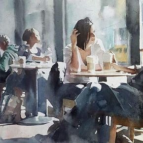 Waiting For U, Watercolour Inspiration, Painting People, 수채화 그림, Watercolor Artists, Arte Sketchbook, Urban Sketching, Watercolor Inspiration, Art And Illustration