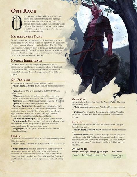 Oni Race - Click to view on Ko-fi - Ko-fi ❤️ Where creators get support from fans through donations, memberships, shop sales and more! The original 'Buy Me a Coffee' Page. 5e Races, Dungeons And Dragons Races, D D Races, Dnd Stats, Creaturi Mitice, D D Classes, Dnd Stories, Dnd Races, Dnd Classes