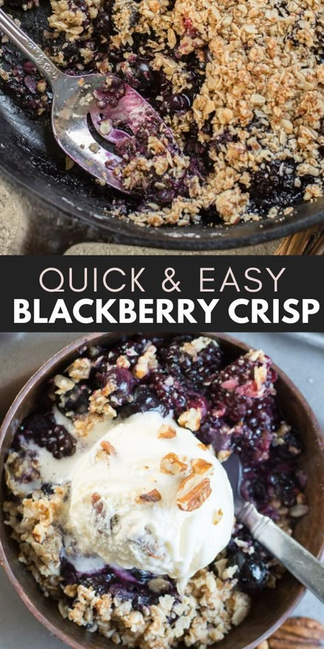 This easy Blackberry Crisp is loaded with berries and a sweet crunchy oatmeal pecan topping! This Blackberry Crisp is the perfect Summer dessert topped with ice cream!  #blackberry #summer Easy Blackberry Crisp, Blackberry Crisp Recipe, Crunchy Oatmeal, Easy Blackberry Cobbler, Blackberry Crisp, Blackberry Dessert, Cheesecake Oreo, Pecan Topping, Blueberry Crisp