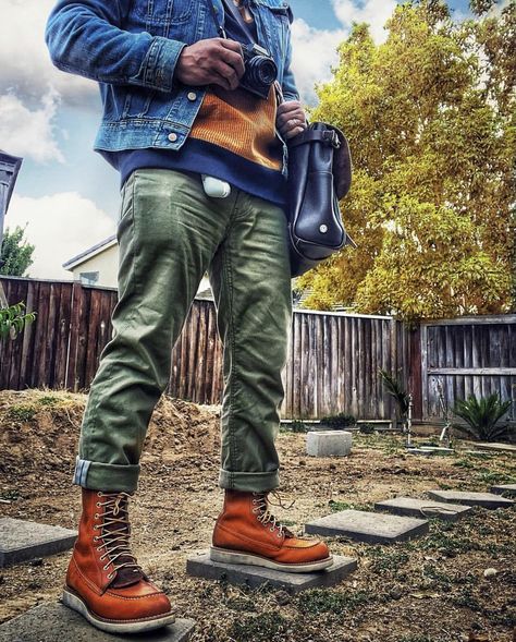 Red Wing Outfit Men, Red Wing Boots Outfit Mens Fashion, Redwings Outfit, Redwing Boots Outfit, Red Wings Boots Outfit, Red Wing Style, Street Style Outfits Casual, Boots Men Outfit, Boots Outfit Men