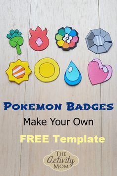 Pokemon Badges Craft for Kids. This Pokemon craft includes a FREE, printable template. Pokemon paper craft can be used for Pokemon parties. Make these pokemon badges for pretend play. Decorate your kids room with pokemon badges. #pokemoncraft #pokemon #craftforkids #pokemonbadges #kidsparty Pokemon Kids Craft, Pokemon Favor, Make Your Own Pokemon, Pokemon Club, Pokemon Birthday Party Ideas, Pokemon Printables, Pokemon Party Decorations, Easy Pokemon, Pokemon Themed Party