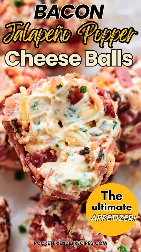 Cheesy Chicken Recipes, Cheese Balls Recipe, Bacon Recipes Appetizers, Cheese Ball Bites, Bacon Jalapeno Poppers, Entertaining Appetizers, Bacon Appetizers, Easy Bacon, Stuffed Jalapenos With Bacon