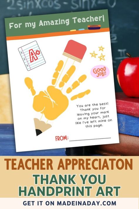 Say thanks in the cutest way with this Thank You Card for Teacher: Let your child's gratitude shine with a unique handprint card made just for their favorite teacher. Thank You Card for Teacher from Student, teacher thank you letter, teacher thank you note, teacher thank you Letters For Teachers From Student, Teacher Thank You Letter, Teacher Appreciation Letter, Teacher Thank You Notes, Teacher Appreciation Gifts Printables, Teacher Appreciation Gift Card, Appreciation Letter, Card For Teacher, Back To School Printables