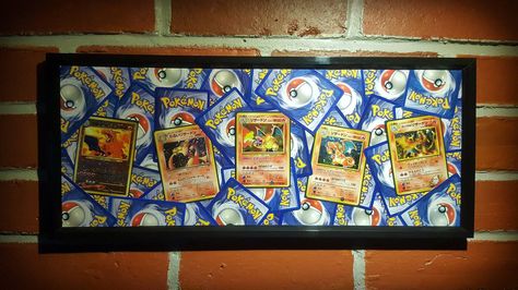 Pokemon Card Wall Art, How To Display Pokemon Cards, Pokemon Wall Art Diy, Pokemon Card Display Diy, Crafts With Pokemon Cards, Pokemon Card Decor, Pokemon Card Art Ideas, Pokemon Card Art Diy, Pokemon Display Ideas