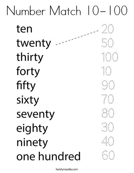 Number Match 10-100 Coloring Page - Twisty Noodle Match The Numbers Worksheet, Number Names 1 To 10 Worksheet, Learning Numbers 1-100 Activities, Number Words 1-10 Worksheets, Numbers Coloring Pages 1-10, Number Words 11-20 Worksheets, Missing Numbers 1-100 Worksheet, Worksheet Math, Numbers To 100