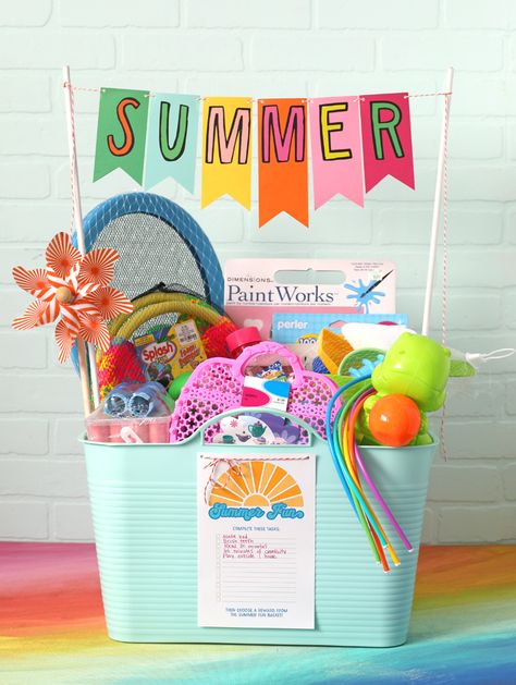 This is a sponsored post written by me on behalf of Hobby Lobby. All opinions are 100% mine. Make a Summer Fun Basket to keep kids busy, happy and on-task this summer break. I have mixed feelings about summer break. I love Summer Fun Basket Ideas, Fun Basket Ideas, Summer Fun Basket, Summer Gift Baskets, Auction Gift Basket Ideas, Fundraiser Baskets, Auction Basket, Auction Baskets, Raffle Basket