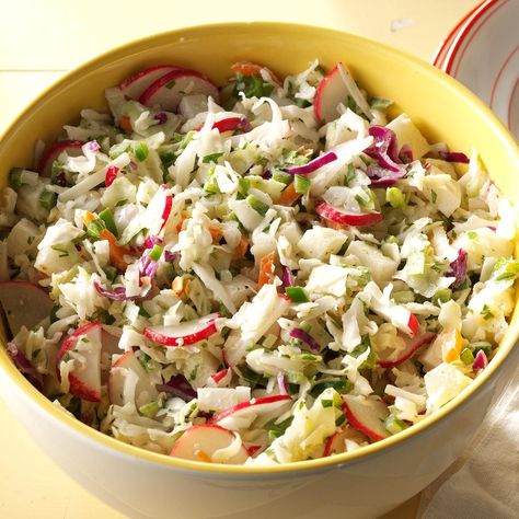 Coleslaw with a touch of heat makes a zesty side for barbecued chicken or pork. I also pile it on fish tacos and po'boys. —Fay Moreland, Wichita Falls, Texas Salads Mexican, Recipe Coleslaw, Interesting Salads, Salads Chicken, Barbecue Dishes, Bbq Foods, Cabbage Side Dish, Bean Salads, Veggie Salads