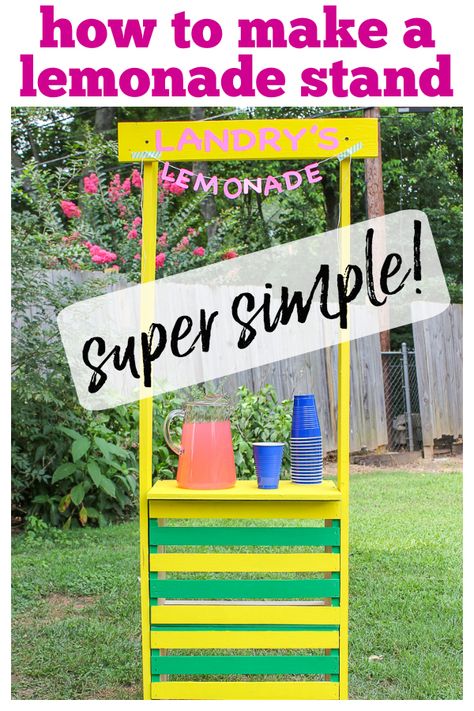 DIY Lemonade Stand - an easy to build lemonade stand idea that's super cute too! Learn how to make a lemonade stand with this simple tutorial. #kids #lemonadestand #summer Lemon Aid Stand Ideas, Easy Diy Lemonade Stand, Make A Lemonade Stand, Kids Lemonade Stand, Lemonade Stand Ideas, Selling Stand, Kids Lemonade Stands, Lemon Aid, Diy Lemonade Stand