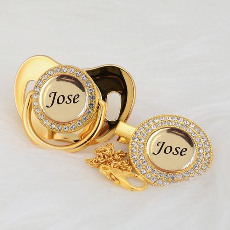 MIYOCAR Personalized any name can make gold bling pacifier and pacifier clip BPA free dummy bling unique design P8|Pacifier| - AliExpress Bling Pacifier, Happy Post, Personalized Pacifier, Welcome Home Baby, Cadeau Baby Shower, Baby Coat, Dummy Clips, Baby Pacifier