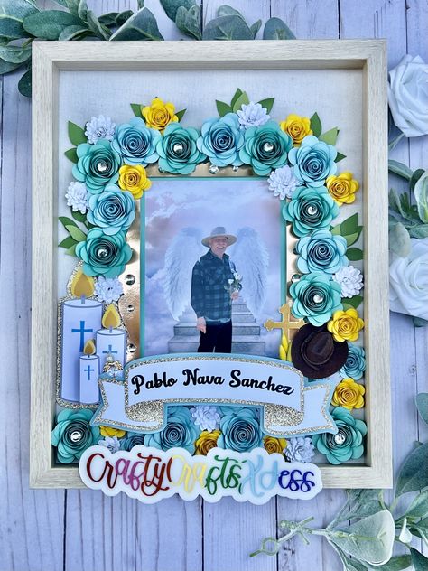 Memorial Shadow box Frame, Recuerdame Shadow box frame Flower Shadow Box With Picture, Shadow Box Memorial Ideas, Memorial Shadow Box Ideas Dads, Shadow Box Ideas Memorial, Memory Shadow Box Ideas, Diy Memorial Gifts, Shadow Box Gift Ideas, Memorial Shadow Box Ideas, Shadow Box Memorial