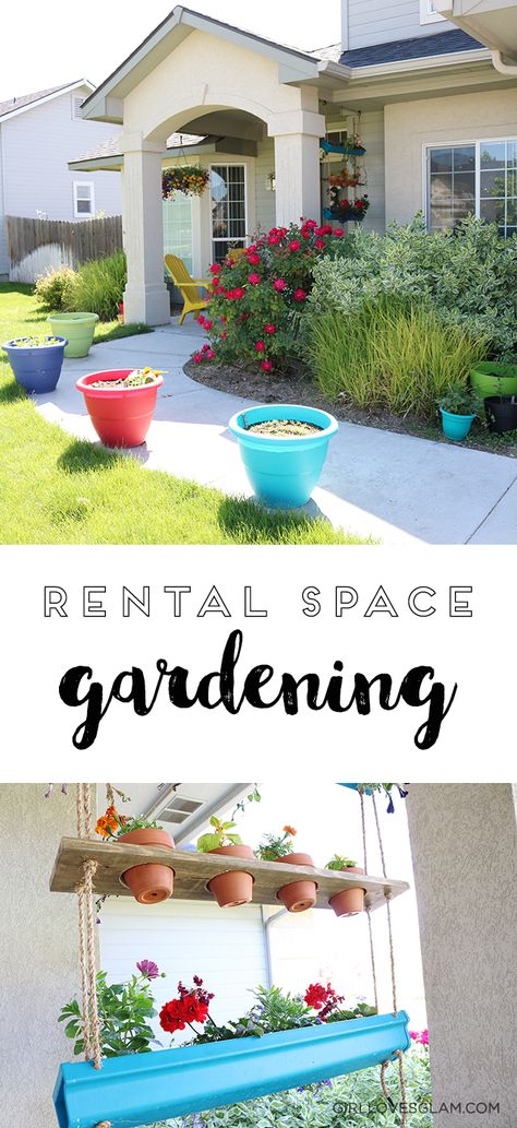 How to garden in a rental space via Girl Loves Glam Rental Space, Summer Patio, Small Yard, Small Space Gardening, Backyard Makeover, Diy Home Decor Projects, Gardening For Beginners, The Ranch, Hanging Planters