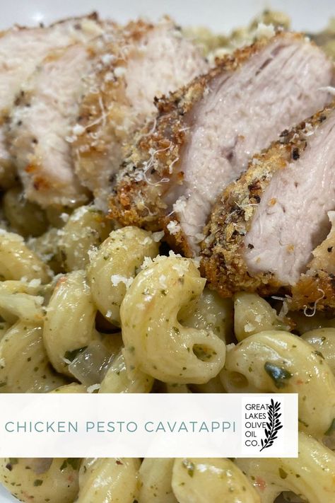 Corner Bakery Pesto Cavatappi Recipe, Capatavvi Pasta Recipes, Chicken Cavatappi Recipe, Pesto Cavatappi Recipe, Pesto Cavatappi, Weeknight Dinner Ideas, Corner Bakery, Chicken Pesto, Garlic Olive Oil