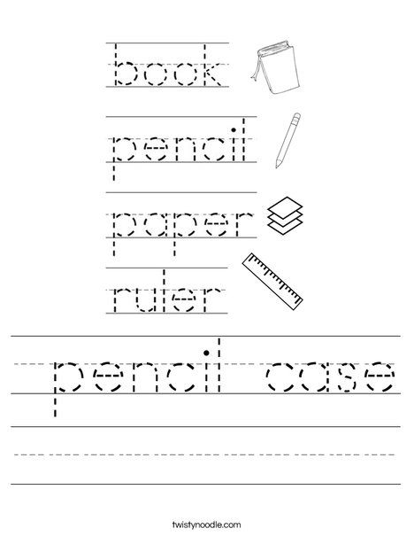 pencil case Worksheet - Twisty Noodle School Words, Words Worksheet, Easter Worksheets, School Suplies, Twisty Noodle, Free Preschool Worksheets, Alphabet Worksheets Preschool, School Materials, Kids English