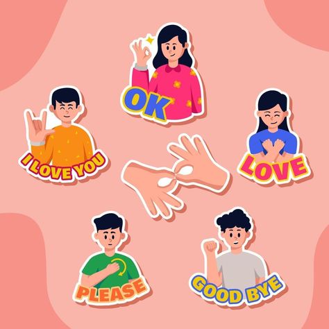 Sign Language Sticker Set Sign Language Stickers, Sign Language Design, International Sign Language, Event Booth, Download Sign, Sign Language, Lord Krishna, Vector Photo, Sticker Set