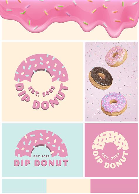 Donut Shop Color Palette, Donut Poster Design, Donut Graphic Design, Donut Design Graphics, Donut Branding Logos, Doughnut Graphic Design, Donut Seamless Pattern, Donuts, Branding Design