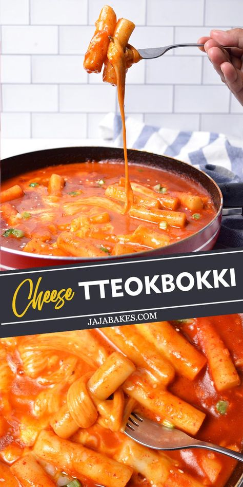 Cheesy Tteokbokki, Cheese Tteokbokki, Korean Rice Cakes, Tteokbokki Recipe, Colombian Cuisine, Korean Rice Cake, Rice Cake Recipes, Asian Noodle Recipes, Gochujang Sauce