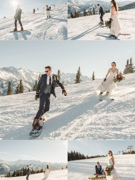 Ski Resort Wedding Winter, Snowboarding Wedding, Ski Elopement, Skiing Wedding, Snowboard Wedding, Ski Resort Wedding, Ski Wedding, Spring Skiing, Snow Wedding